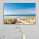 Shiartex Beach Scene Bathroom Wall Art Beach Path Artwork Framed Blue Sea Seascape Canvas Wall Decor Shoreside Seaside Coastal Print Pictures Home Kitchen Ready To Hang, 16" x 24"