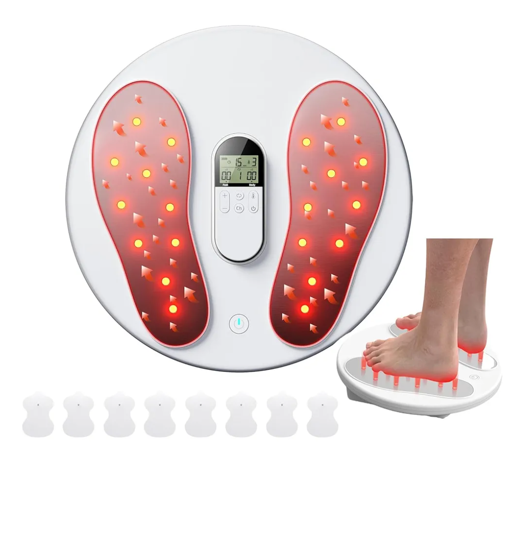 Foot Massager for Neuropathy with Heating, EMS Foot Stimulator for Circulation and Pain Relief, Electric Feet Calf Massager with 4 TENS Unit Muscle Stimulator Pads, Transcutaneous Nerve Stimulator