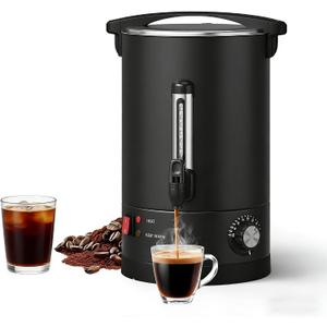 100-Cup Coffee Urn, 14L / 3.8Gal Double Wall Insulation Coffee Dispenser, Stainless Steel Large Hot Beverage Dispenser with Automatic Temperature Control & Faucet Commercial Coffee Urn, Black