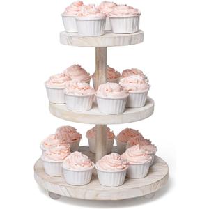 3 Tier Cupcake Stand Round,Wood Cake Stand with Tiered Tray Decor,Rustic Cake Stand,Cupcake Display for Home Tea Party, Birthday, Wedding, Farmhouse Decor,Woodland Baby Shower