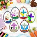 40 Pcs Easter Wooden Ornament Craft, DIY Wooden Eggs Ornaments Craft Kit for Kids Make Your Own Christian Religious Easter Egg Set with Pens and Gem Sticker Party Supplies