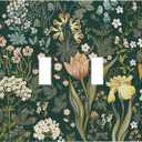 Light Switch Cover Vintage Floral Green Plant 2 Gang Wall Plate Double Light Switch Plate Botanical Flower Toggle Decorative Outlet Covers Electrical Switchplate for Bathroom Bedroom Decor (2-Gang Toggle / 5 x 4.9 IN)
