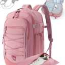 BAGSMART Carry On Backpack, 17.3 Inch Large Travel backpack Carry On Flight Approved, Personal Item Backpack Travel Bag With Shoe Bag, 27L Water Resistant Casual Daypack, Pink