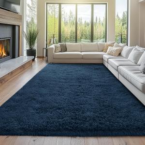 Area Rug 10x14 Living Room: 10x14 Large Soft Shag Rug for Bedroom- Shag Rug for Living Room- Navy Blue Plush Modern Area Rug, (Navy Blue, 10x14)