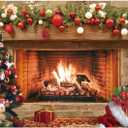 Msocio 10x8ft Polyester Fabric Christmas Fireplace Backdrop Vintage Xmas Tree Sock Background Photography for Kids Portrait Party Decorations Photo Studio Booth Props Decor Supplies