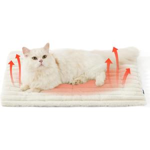 Bedsure ComfyFleece Self Warming Cat Bed, Small Self Heating Dog Crate Pad, Thermal Extra Warm Puppy Mat Indoor,Non-Slip & Washable, Not Electric, 24" x 18",White