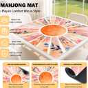 Boho Orange Sunshine Floral Mahjong Mat 31.5 x 31.5 Inch, Mid Century Modern Sun Non-Slip Noise Reduction Gaming Mat for Dominoes Poker Card Board and Tile Games