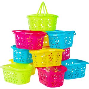 Zcaukya 12 Packs Easter Baskets, 6.5"x4.5"x3.2" Colorful Plastic Kids Easter Baskets with Handles, Empty Plastic Easter Basket for Easter Egg Hunt Party Favors