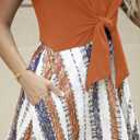 Women's Casual Summer Dress Crewneck Short Sleeve Tie Knot Front Flowy Midi Dress with Pockets for Party & Daily (Brown, L)