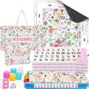 179 Pcs American Mahjong Tile Set with Floral Carrying Bags 166 Tiles 4 All in One Color Racks Pushers Mat Accessories Mahjong Game Set for Family Game Night Gifts Travel Home Play, 31.5 x 31.5 inches