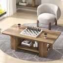 FOLUBAN Wood Coffee Table, Modern Center Table for Living Room with Bottom Storage Shelf & Side Shelves, 2-Tier Rectangle Cocktail Tea Table for Home Decor, 47 Inch, Rustic Oak, 47.2 Inch
