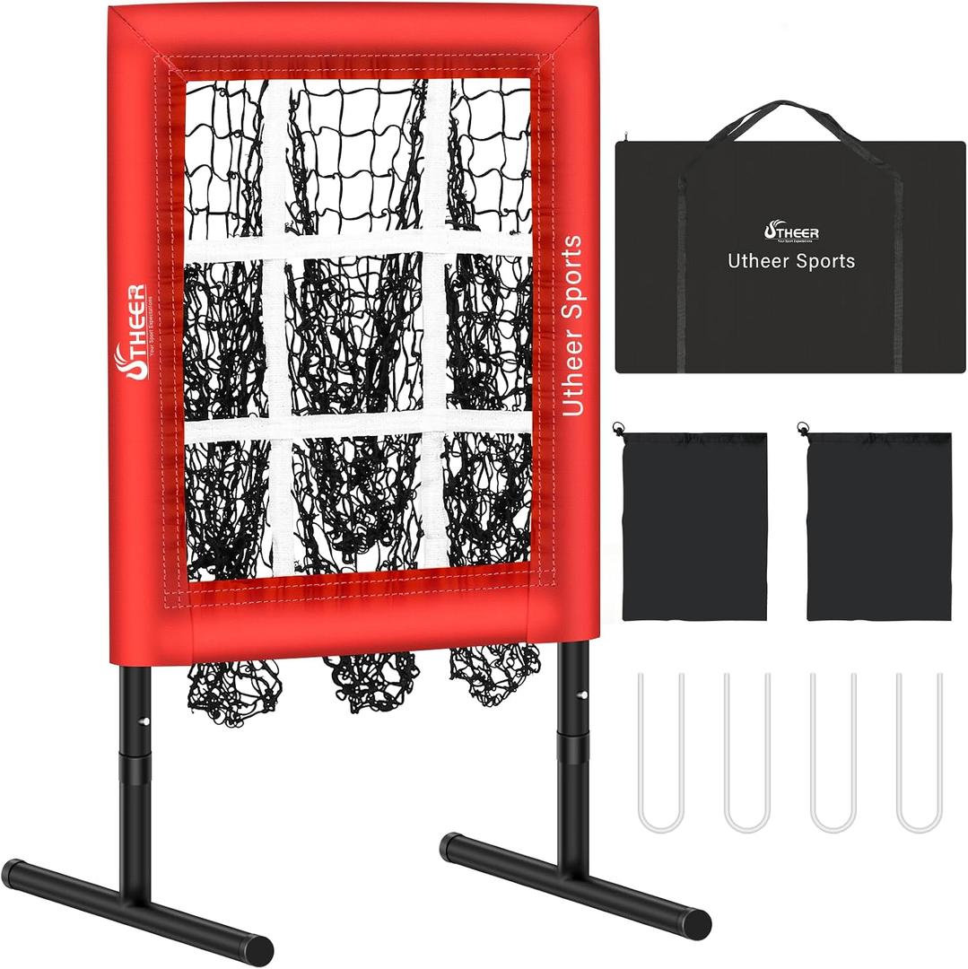Utheer 9 Hole Pitching Net with Strike Zone, Accuracy Trainer | Adjustable height strike zone with 9 targets; helps sharpen pitch control and repeat location drills for backyard practice