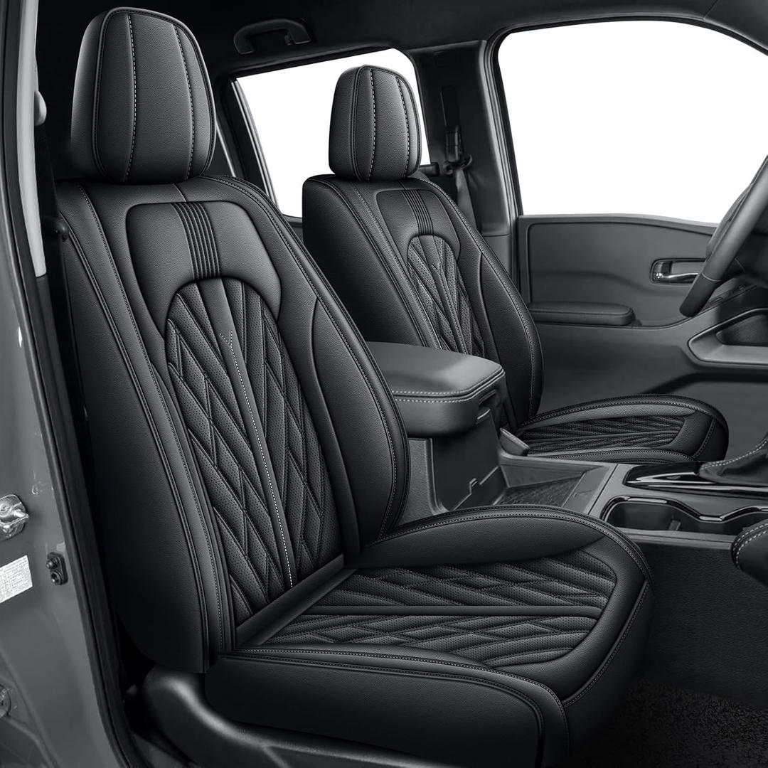 AOMSAZTO Seat Covers Fit for Nissan Frontier 2009-2024 2025 Crew Cab Extended Cab Faux Leather Full Set Truck Pickup Car Seat Covers (Black, 5 Seats)
