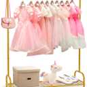 AUPSEN Kids Clothing Rack with Bottom Storage Shelf, Metal Toddler Dress Up Rack for Little Girls, Kids Dress Up Clothes Storage for Coats, Skirts, Dance Costume（Gold）