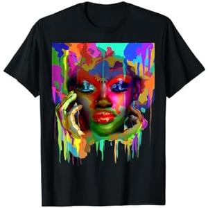 Cool African Woman Afro Color Painted Face T-Shirt, size -XL