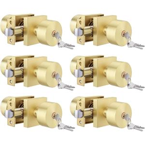Goldenwarm Gold Door Knobs with Lock and Key, Heavy-Duty Front Door Lockset for Exterior or Interior Use, Secure Brushed Gold Keyed Entry Door Knobd (6 Pack)