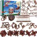 Advent Calendar 2025, Christmas Countdown Calendar Gift Box with 24 Brain Teaser Puzzles, 24 Days Metal & Wood Brain Teaser Puzzles Xmas Countdown Calendar Challenge for Adults Teens Boys Girls (red)