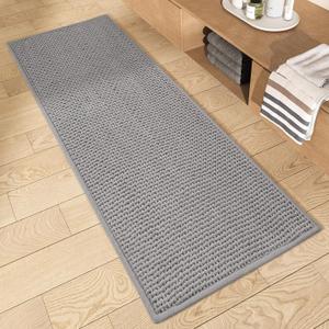 Color&Geometry Grey Bath Room Runner Rug - Non-Slip, Absorbent, Quick Dry, Thin, Washable - 20"x47" Long Bathmat Gray Chenille Carpet for Floor, Shower, Bathtub, Vanity