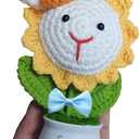 Handmade Crochet Bunny Sunflower Planter-Mini Desktop Floral Decor with Removable Bow & Emoji Stickers
