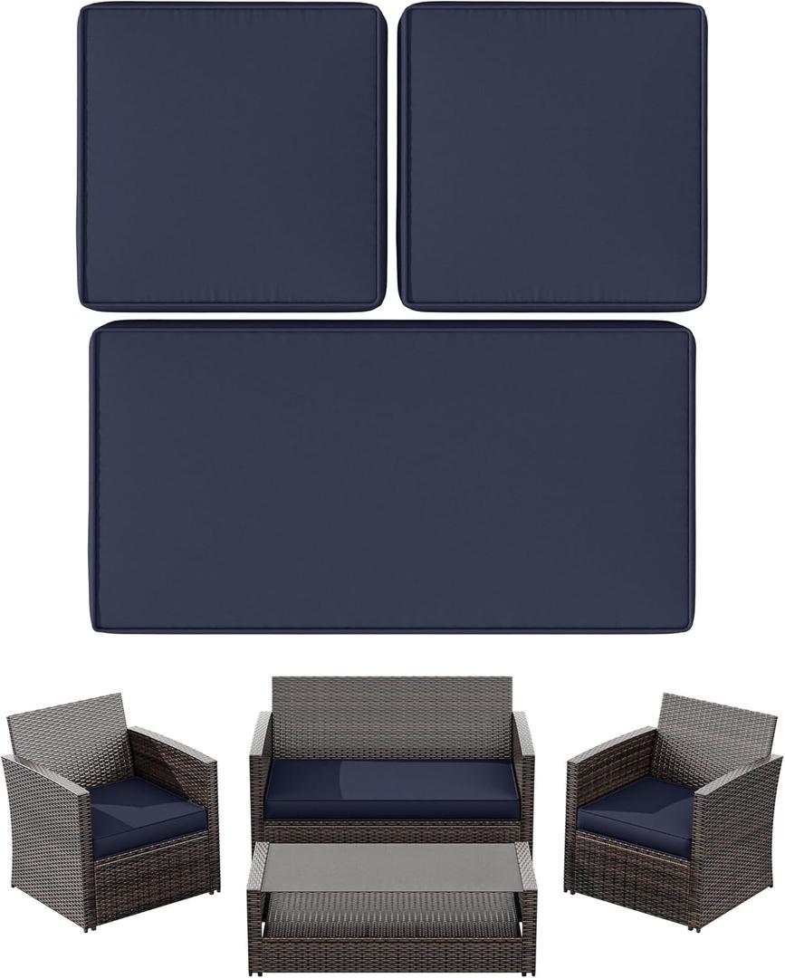 3 Pack Outdoor Patio Seat Cushions Replacement Covers Fit for 4 Pieces 4-Seater Wicker Rattan Patio Conversation Set Loveseat Chair Couch Furniture,36x18x2,18x18x2,Navy Blue-Cover Only