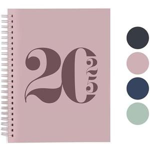 Pack of 5 Rileys 2025 Weekly Planner - Typographic Annual & Monthly Agenda Planner, Flexible Cover, Notes Pages, Twin-Wire Binding (8 x 6 inch, Pink)