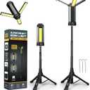 Rechargeable Work Light with Stand, Outdoor LED Cordless Camping Light with Portable Telescopic Bracket, 3.7 Ft Tall 6AH Battery, 2000 Lumen Construction Lights with Carrying Bag Grey Medium