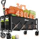 InBrave Extra Long Collapsible Wagon Cart, 480LBS Heavy Duty Utility Wagons with AllTerrain Wheels, Foldable Grocery Carts for Gardening, Shopping, Beach, Camping, Black, Ebony 34.3"D x 17.8"W x 30.3"H