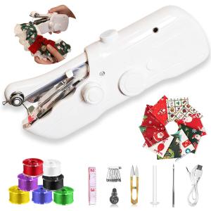 Handheld Sewing Machine,Mini Sewing Machine for Beginners,with 8 New Year's Fabric Pieces and 24 Sewing Accessories,Perfect for 2026 New Year DIY Gifts Decoration and Clothing Repairs