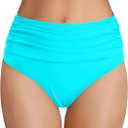Tempt Me Women's High Waisted Bikini Bottom Tummy Control Ruched Bathing Suit Swim Bottom (Teal, S)