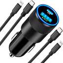 [Apple MFi Certified] iPhone Fast Car Charger, Rombica 52.5W USB-C PD&QC3.0 Car Power Cigarette Lighter USB Charger Adapter with 2Pack Lightning Braided Cable for iPhone 14 13 12 11 XS XR X 8 SE iPad