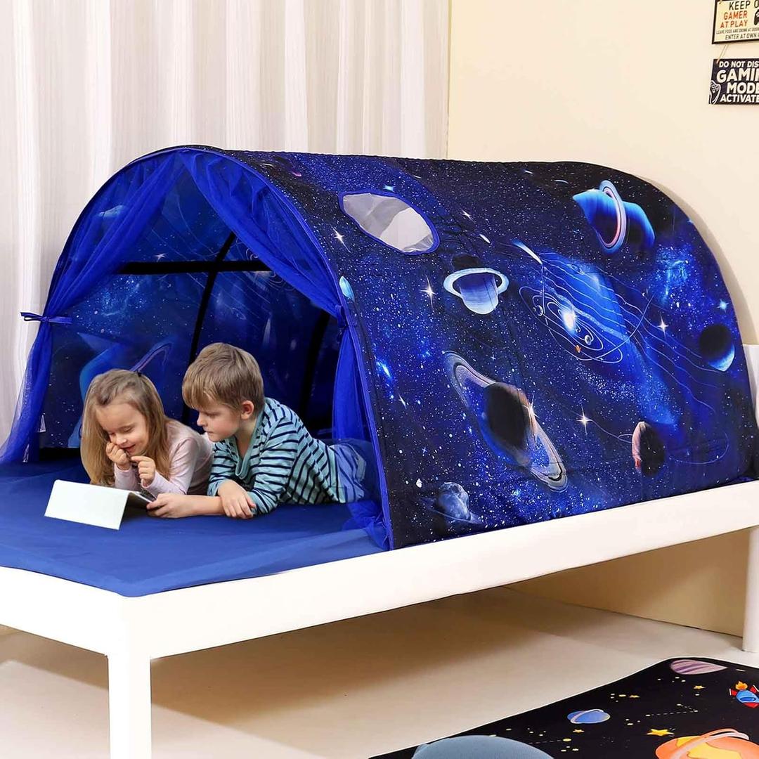 Kids Bed Tent Twin Beds -Zoos Wonder Play Tents Boys Girls Ventilated Indoor Play Tent Children Promotes Independent Play, Stimulates Imagination Set-Up Playhouse (Galaxy)