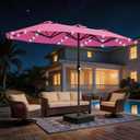 AreShark 15FT Patio Umbrella with Solar Lights, Double Sided Outdoor Table Umbrellas with Crank, Large Rectangular Market Umbrella for Porch, Lawn, Pool, Backyard, Rose Pink