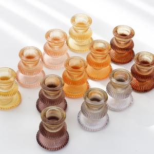 WDHODEC Orange Candlestick Candle Holders 12PCS Glass Taper Candle Holders for Table Centerpiece Colorful Gradient Candle Sticks for Wedding, Party and Festival Decoration