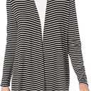 Amazon Essentials Women's Long-Sleeve Open-Front Long Cardigan (Black White Horizontal Stripe, Small)