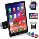 Inefala 10.4 Inch Single DIN Car Stereo with Wireless Carplay Android Auto, Retractable HD Touchscreen Radio with Bluetooth FM/RDS EQ Mirror Link USB/AUXin/TF Card Port SWC Backup Camera MIC