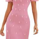 LALACAT Women's Summer Formal Dresses Bodycon Square Neck Puff Short Sleeve Slit Wedding Guest Mini Dress(D2413-Pink Short-M)