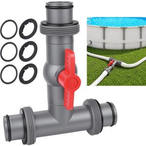 Pool Hose Connector with Valve,1.5" T-Joint Pool Hose Adapter Valve for Leak-Proof Dual Seal and Control Water Flow, Durable PP Material, Easy No-Tool Install for Above Ground Pools and Filter Pump