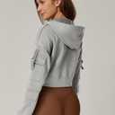 QINSEN Hoodies for Women Full Zip Up Cropped Jacket Long Sleeves with Cargo Pockets Sweatshirts Tops (Gray, S)