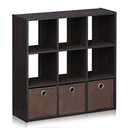 Furinno Simplistic 9-Cube , Small Size (Assembled Unit Dimensions : 7.9"D x 26.5"W x 26.7"H Inches), Dark Walnut , Without Organizer with Bins