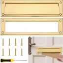 1 Pack Solid Brushed Mail Slot with Solid Interior Frame Set 13" x 3.7" Door Mail Slot Catcher Mailbox Door Replacement for Wall(Gold,Brass)
