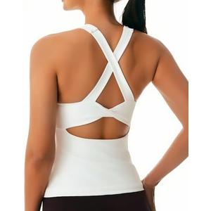 Smooth Workout Tank Top with Built-in Bra Cross Back Athletic Yoga Tops Stretchy Sports Camisole for Gym Pilates Size 4