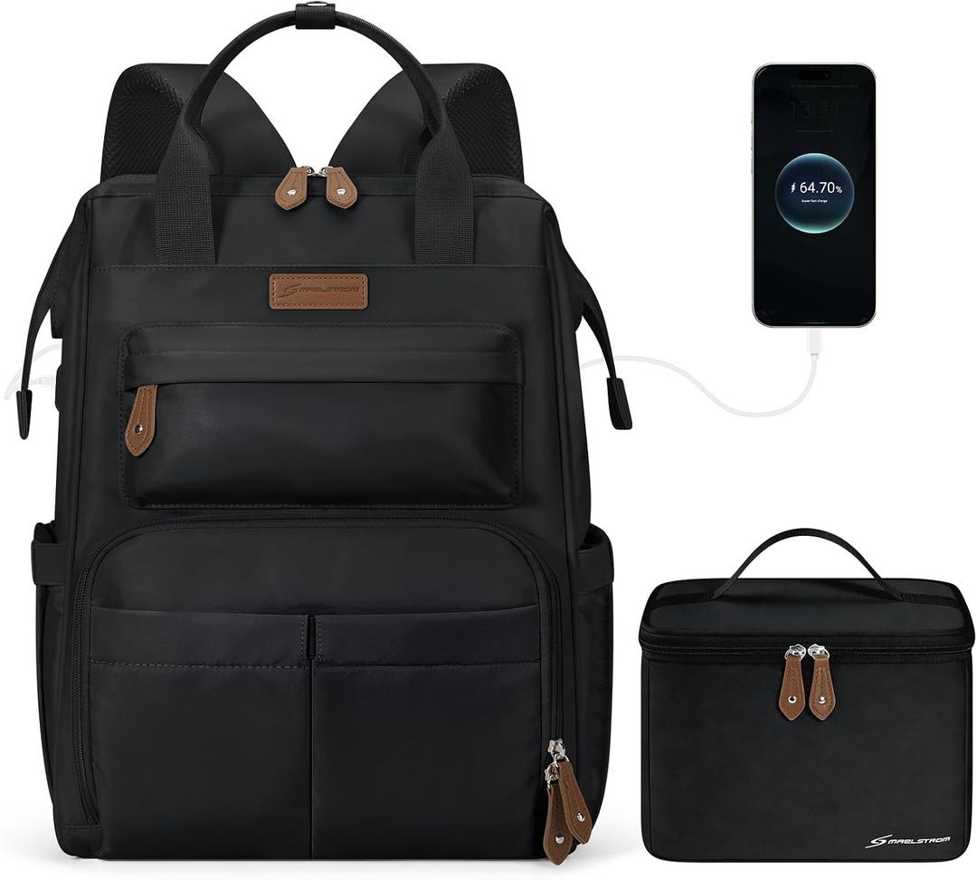 Maelstrom Travel Backpack for Women Men,Laptop Backpack Fits 15.6-17.3 Inch Laptop, Nurse/Work Bag with Insulated Lunch Box (Black)
