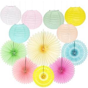 12Pcs Pastel Classroom Decor Kit, Pastel Paper Lanterns Honeycomb Paper Fans for Women Girls Spring Birthday Wall Baby Shower Wedding Party Rainbow Classroom Decorations