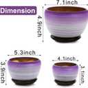 SOUJOY Set of 3 Ceramic Flower Pots, Gardening Plant Pot with Drainage Holes and Saucer, 7/5/4 inch Purple Round Succulent Herbs Cactus Planter for Indoor Outdoor