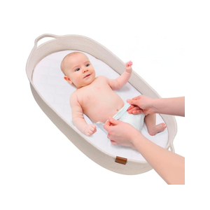 Baby Changing Basket - Cotton Rope Moses Basket for Newborn - 100% Cotton Boho Baby Moses Basket Changing Table and Thick Pad with Waterproof Mattress Cover - Nursery Decor