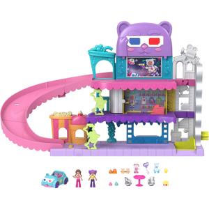 Polly Pocket Pollyville Dolls & Playset, Drive-in Movie Theater with 2 Micro Dolls, 1 Toy Car & 11 Accessories