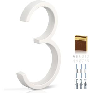 5 Inch House Numbers for Outside, Metal Address Number 3- Modern Design, Weather-Resistant White Crystal Powder Coated Finish, Stain Resistant, No Paint Peeling (White)