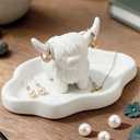 Highland Cow Ring Holder & Cloud Key Tray, Premium Resin Jewelry Dish and Vanity Organizer for Women | Cute Home Decor Aesthetic for Bathroom, Nightstand, Desk | Unique Gift for Wife, Mom, Cow Lovers