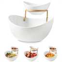 YHOSSEUN Chip and Dip Serving Set 2 Tiered Oval Dip Bowls with Metal Rack for Appetizer, Dessert, Fruit - Serving Bowls for Party Entertaining, Food Dispaly, Tortilla Holder - Gold Stand