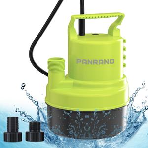 1/3 HP Submersible Water Pump 2000 GPH Portable Small Sump Pump For Pool Cover, Basements, Puddles, Gardens Ponds With 16.4 Ft Power Cord and Hose Adapters, Yellow
